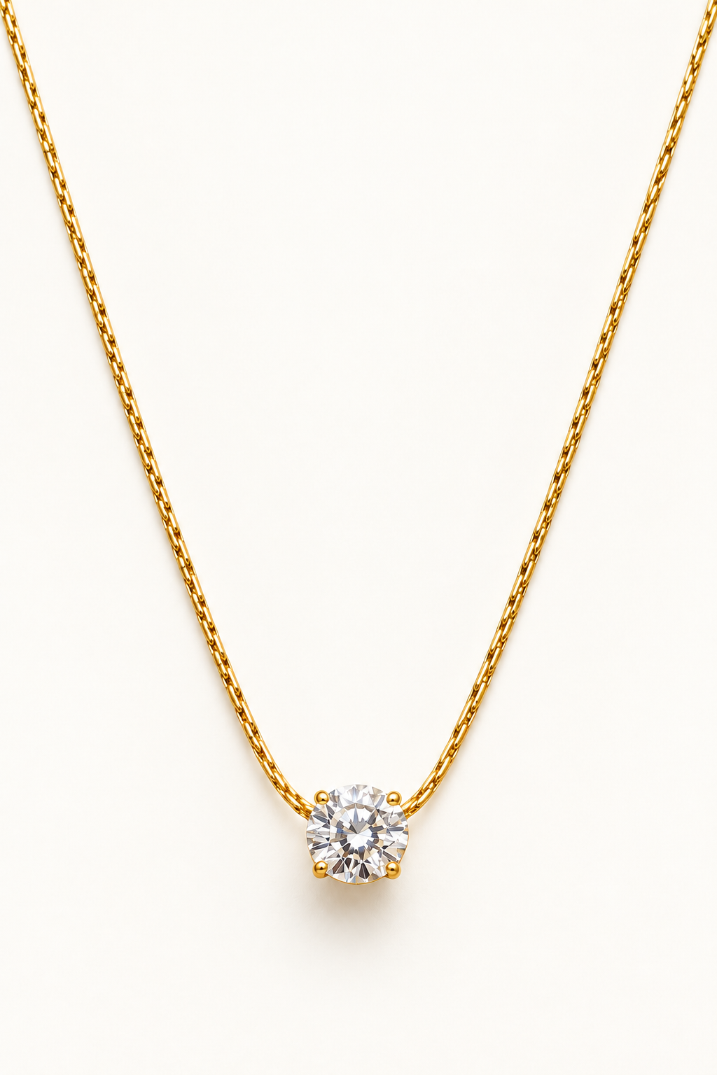 Golden Solitaire Pendant Necklace