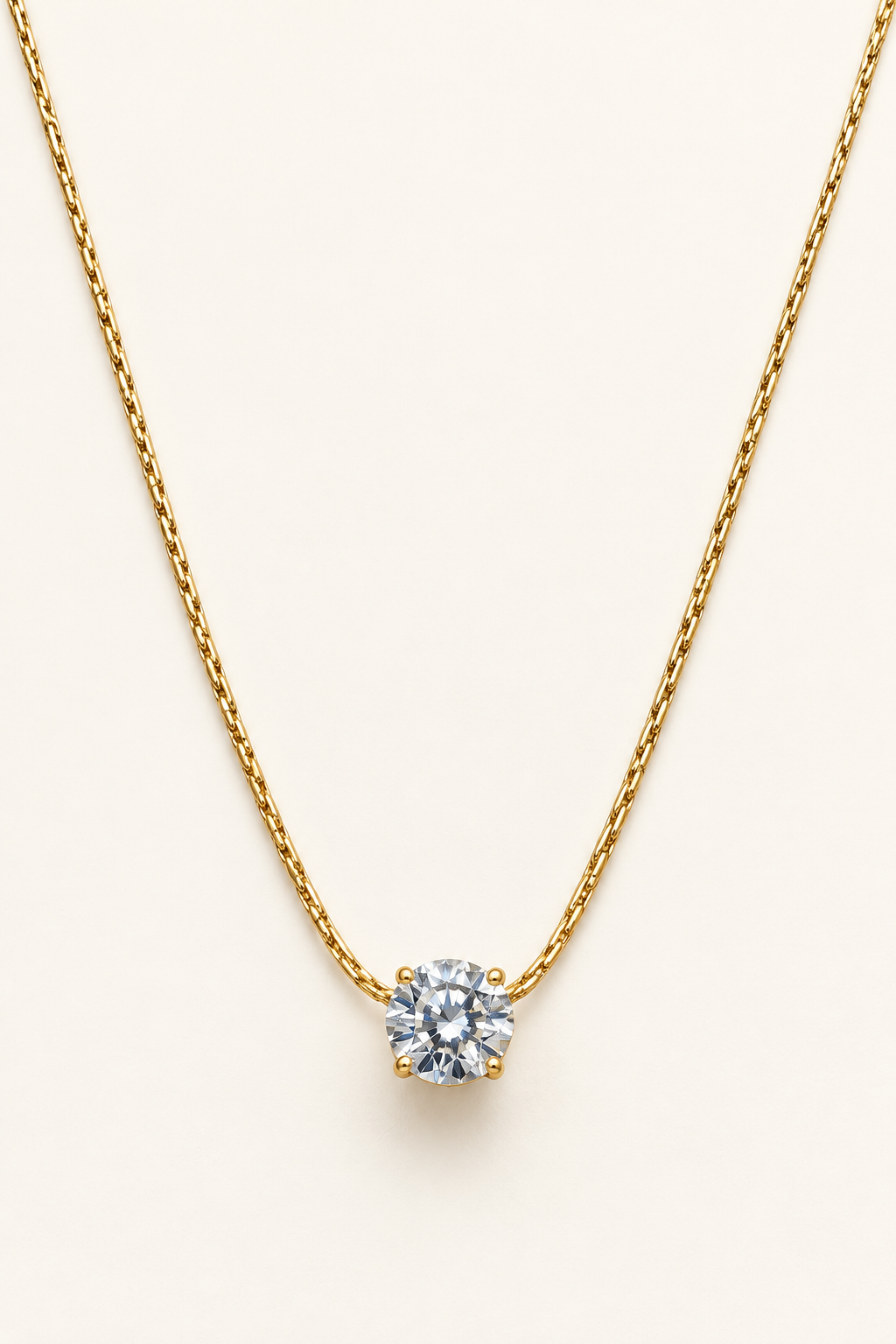 Golden Solitaire Pendant Necklace