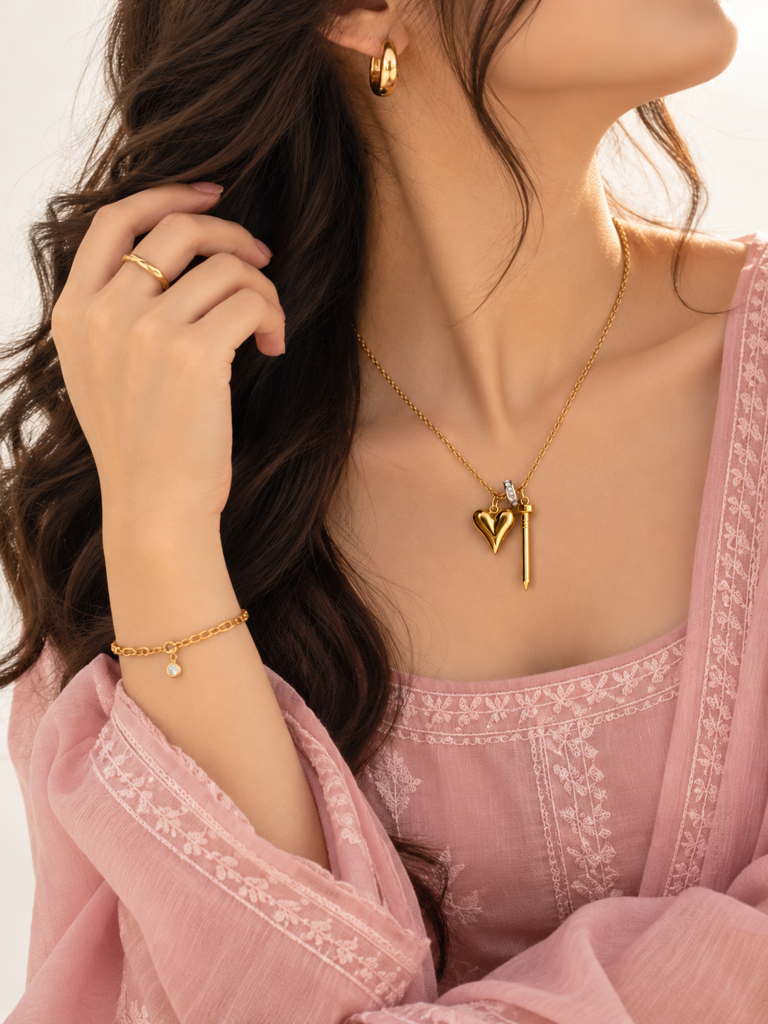 Heart & Key Charm Necklace
