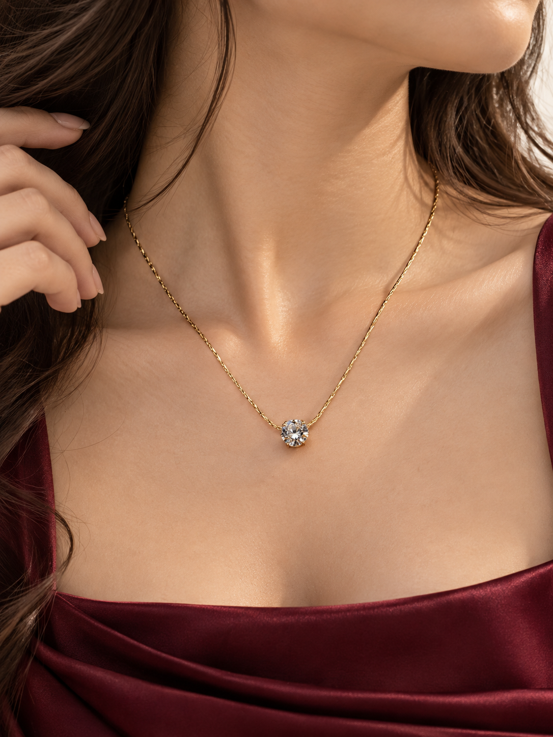 Golden Solitaire Pendant Necklace