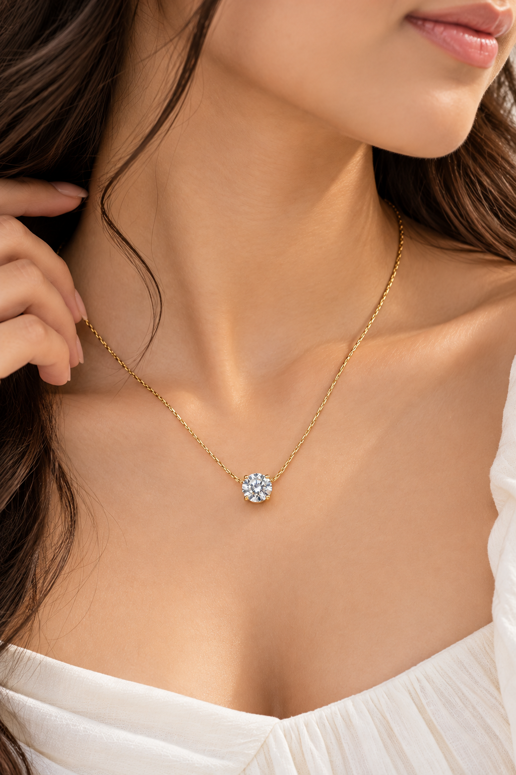 Golden Solitaire Pendant Necklace