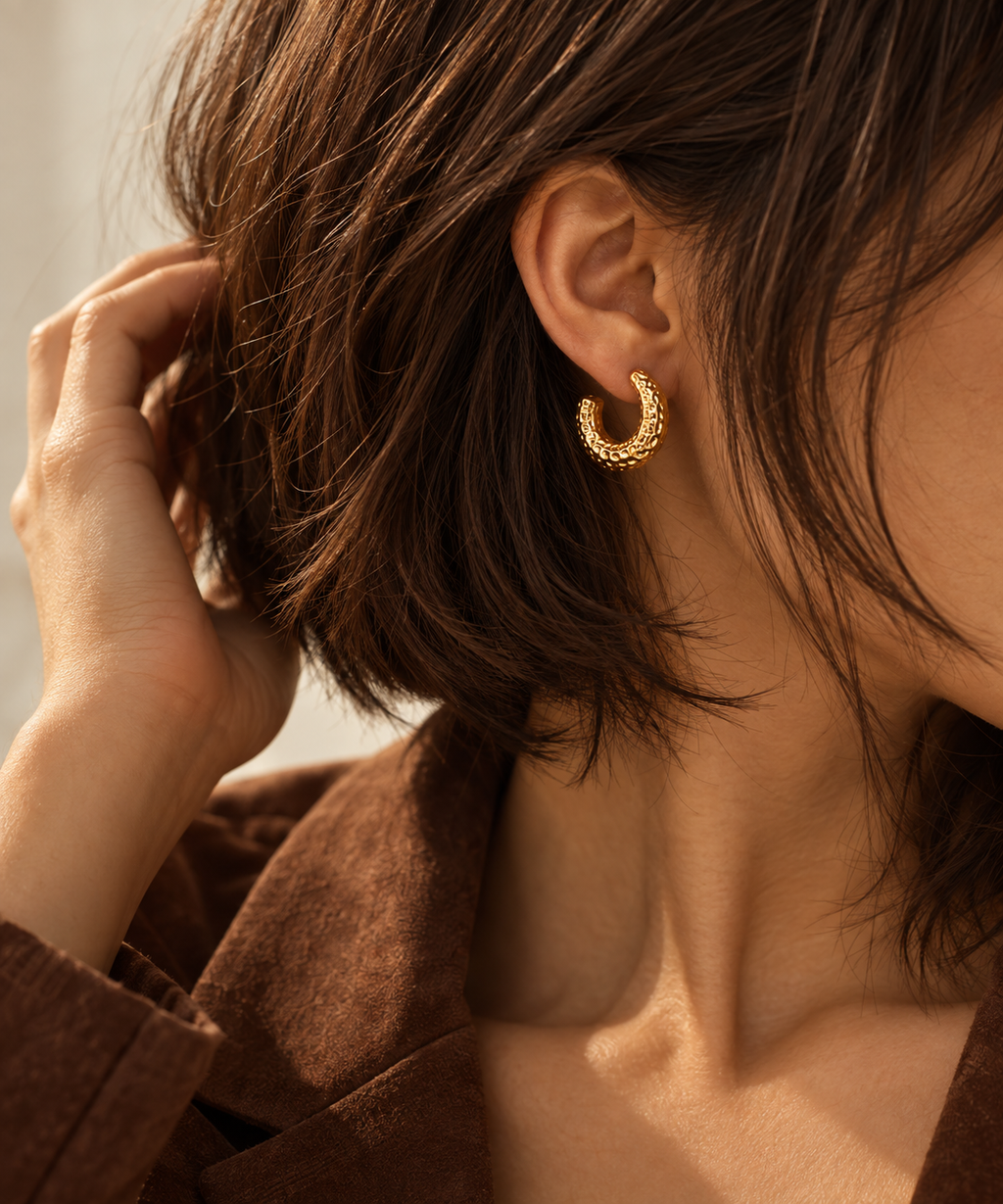 Golden Hammered Open Hoop Earrings