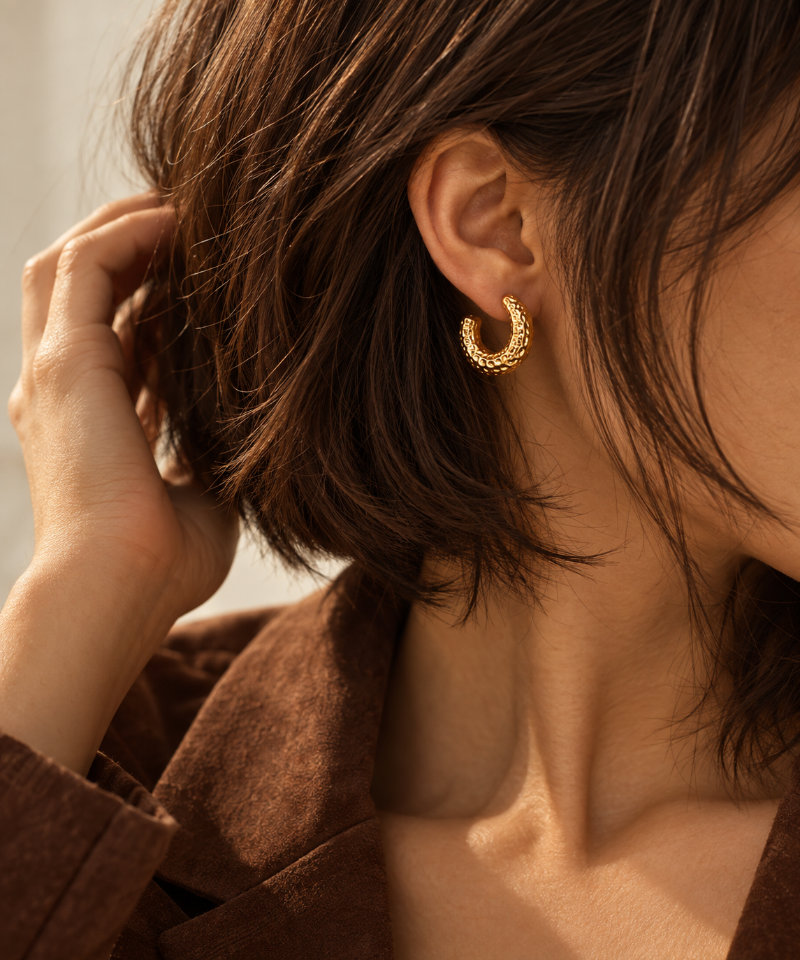 Golden Hammered Open Hoop Earrings