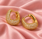 Golden Crystal Heart Hoop Earrings