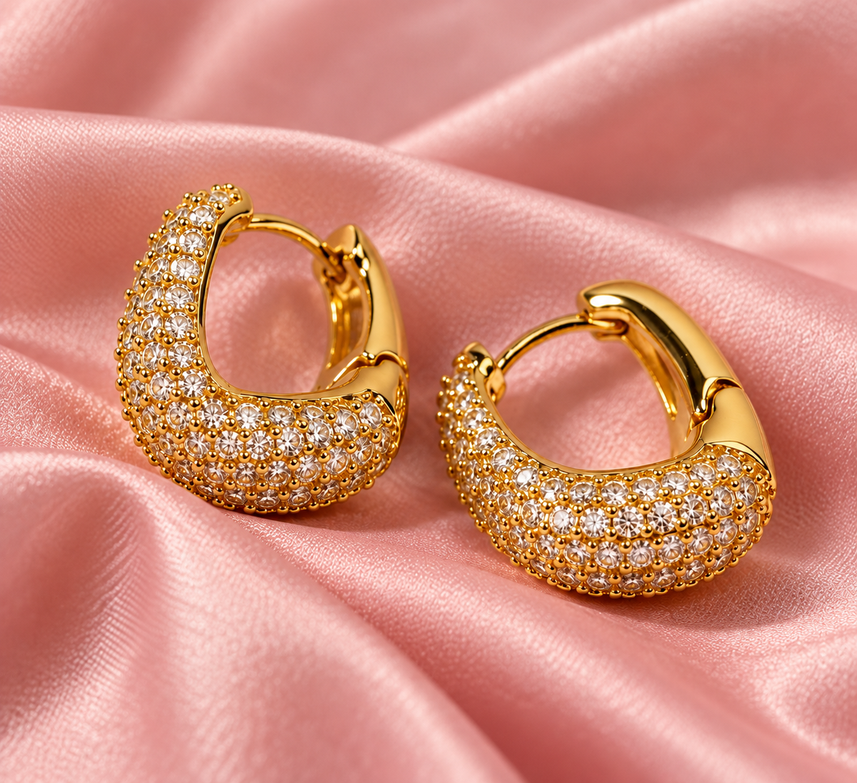 Golden Crystal Heart Hoop Earrings