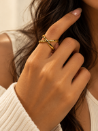 Golden Crossed Texture Ring