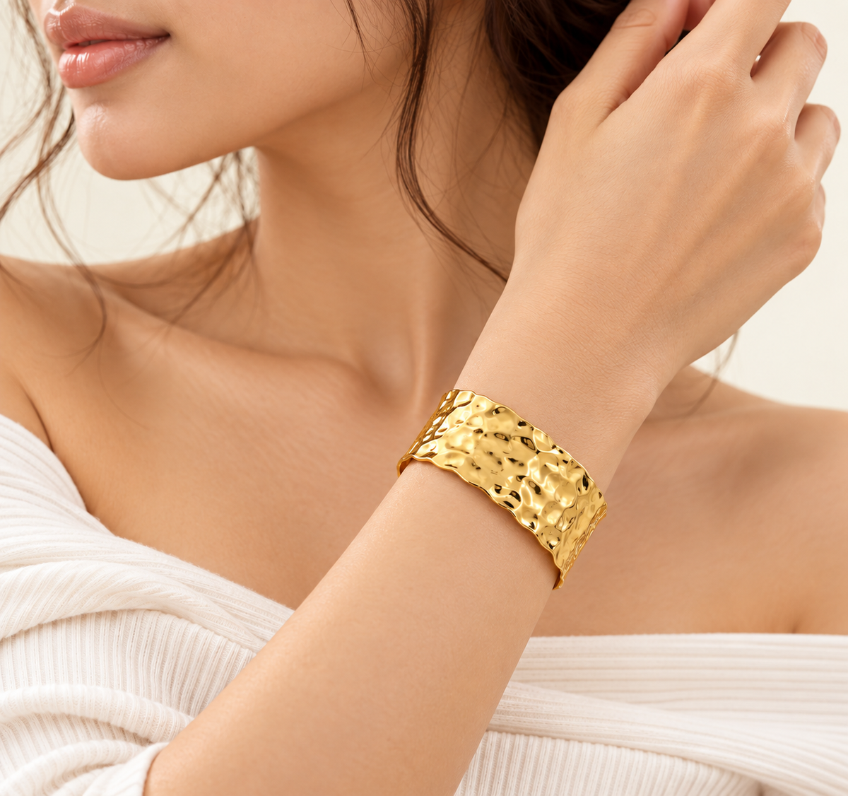 Golden Hammered Cuff Bracelet