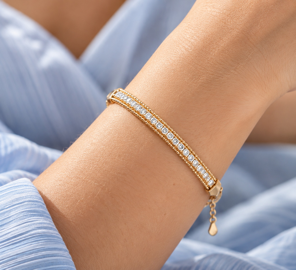 Golden Crystal Tennis Bracelet
