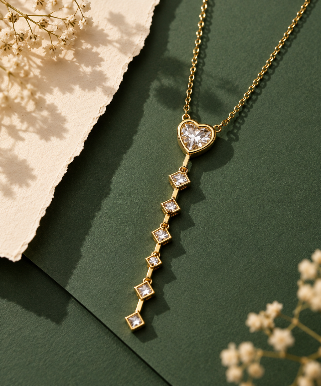 Crystal Heart Lariat Necklace