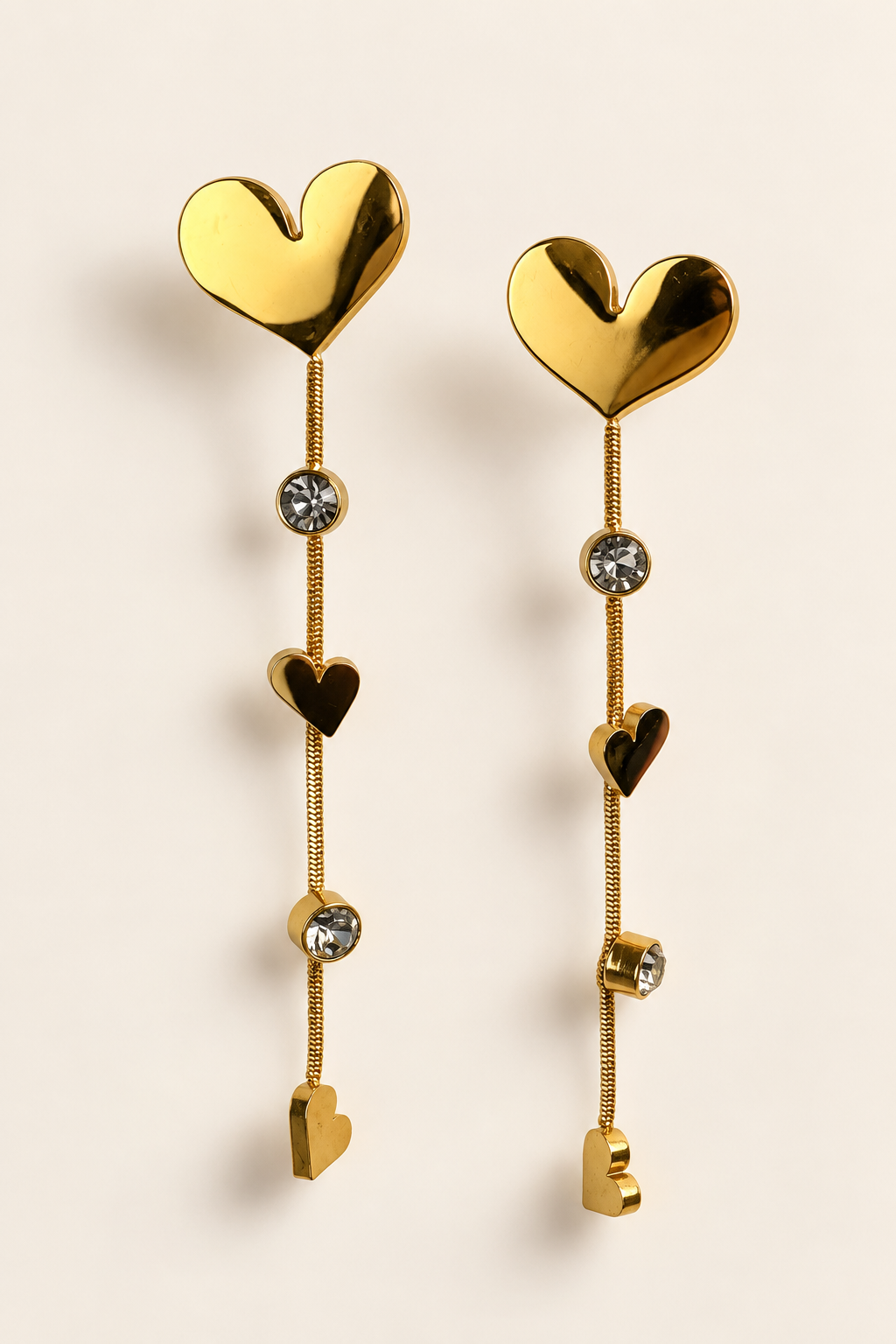 Golden Heart Crystal Drop Earrings