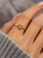 Golden Crystal Heart Ring
