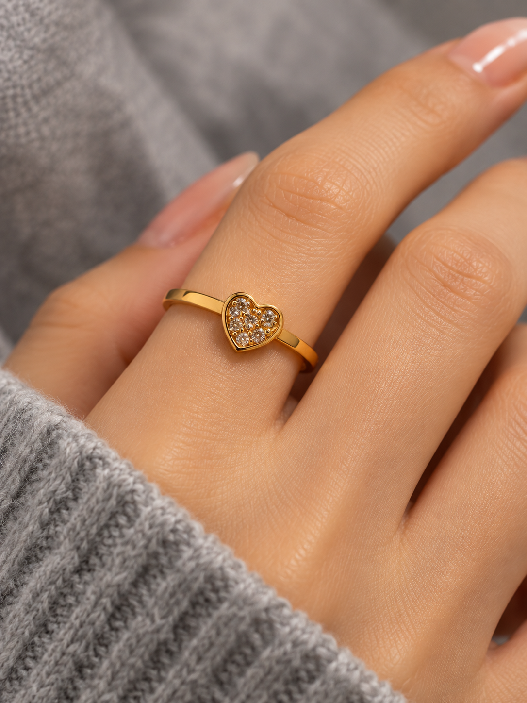 Golden Crystal Heart Ring