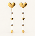 Golden Heart Crystal Drop Earrings