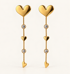 Golden Heart Crystal Drop Earrings