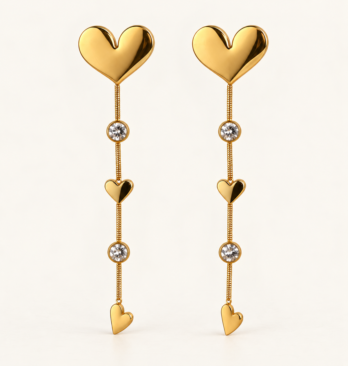 Golden Heart Crystal Drop Earrings