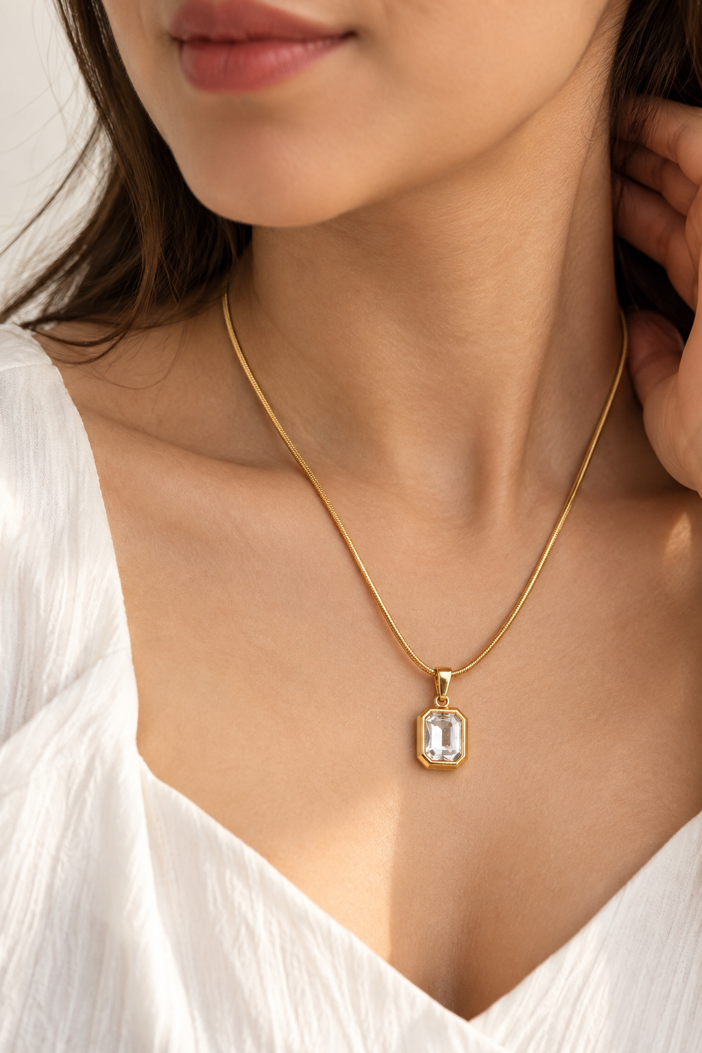 Golden Emerald Cut Pendant Necklace