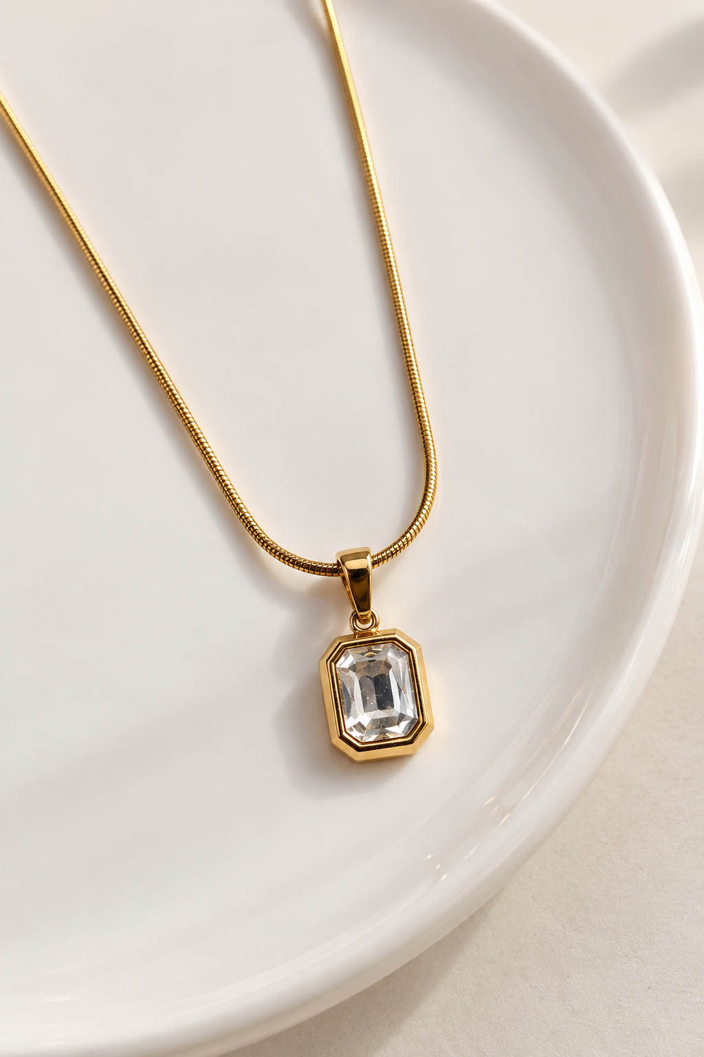 Golden Emerald Cut Pendant Necklace