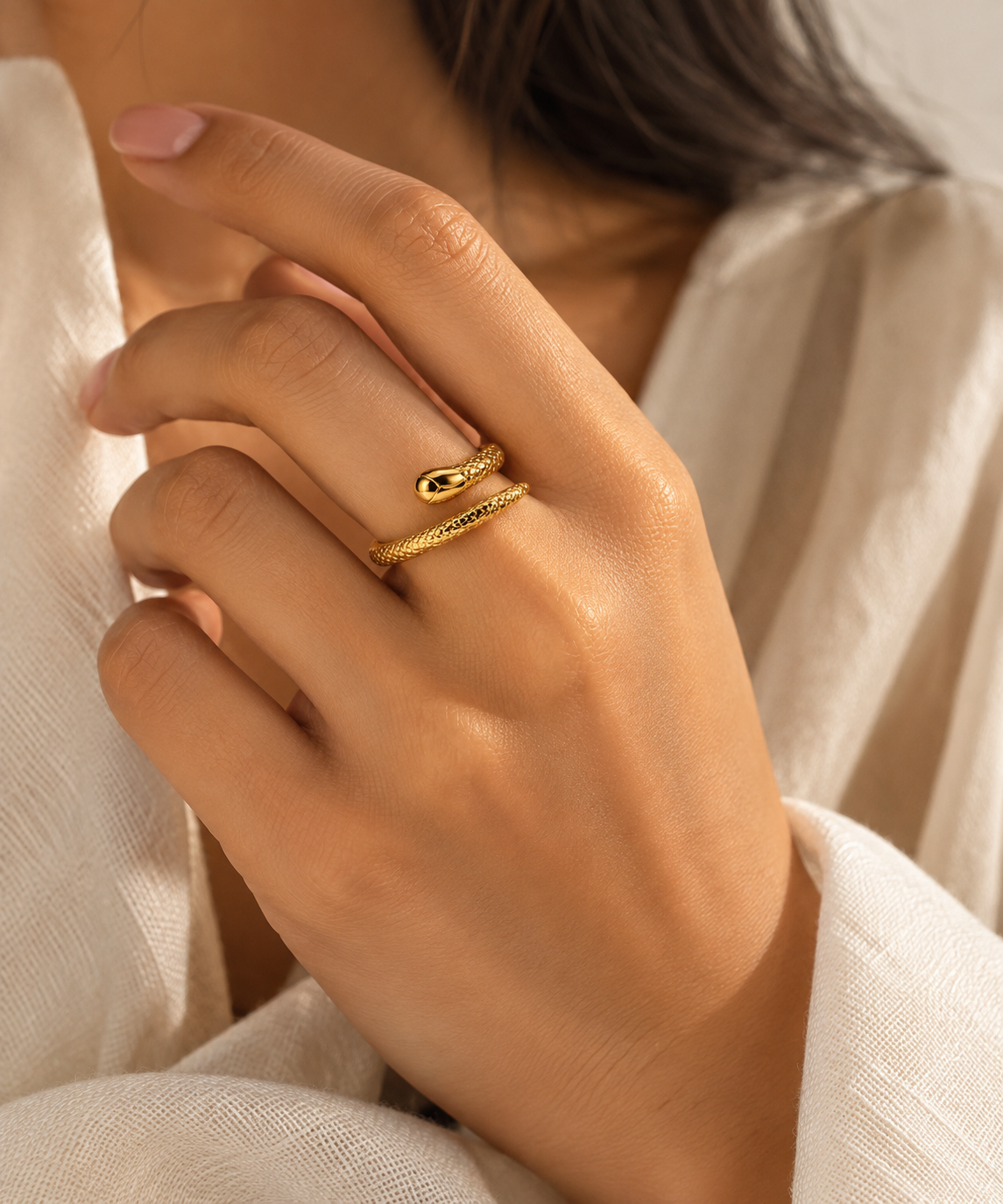 Golden Textured Snake Wrap Ring