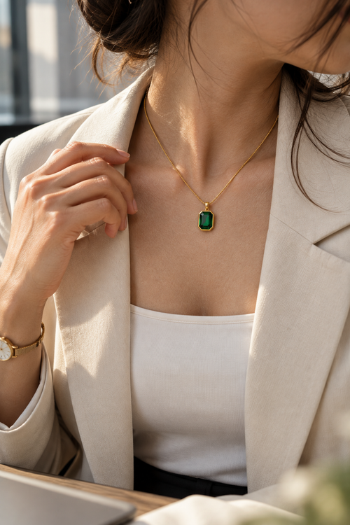 Emerald Solitaire Pendant Necklace