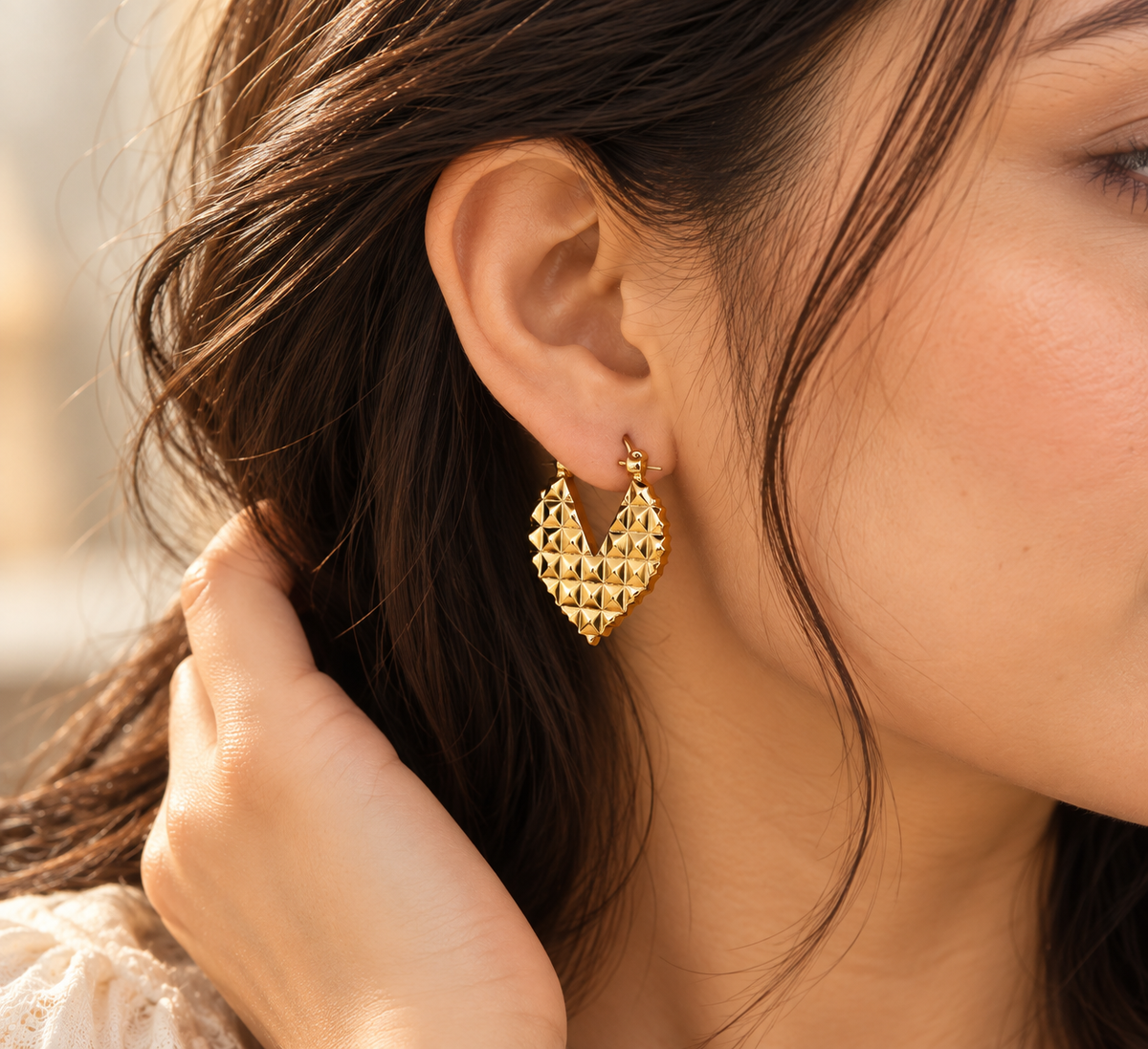 Golden Geometric Heart Earrings