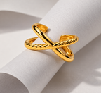 Golden Crossed Texture Ring