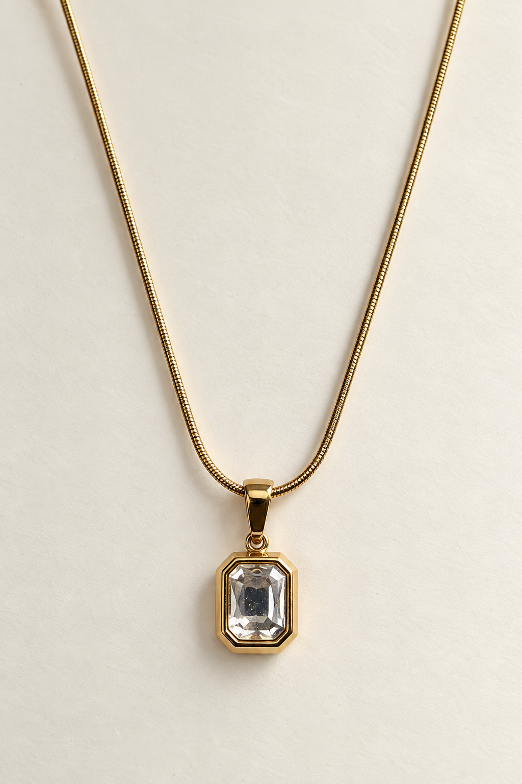 Golden Emerald Cut Pendant Necklace
