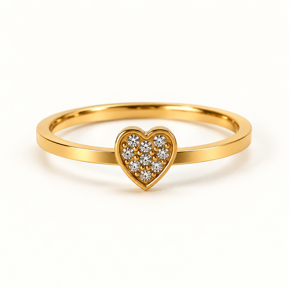 Golden Crystal Heart Ring