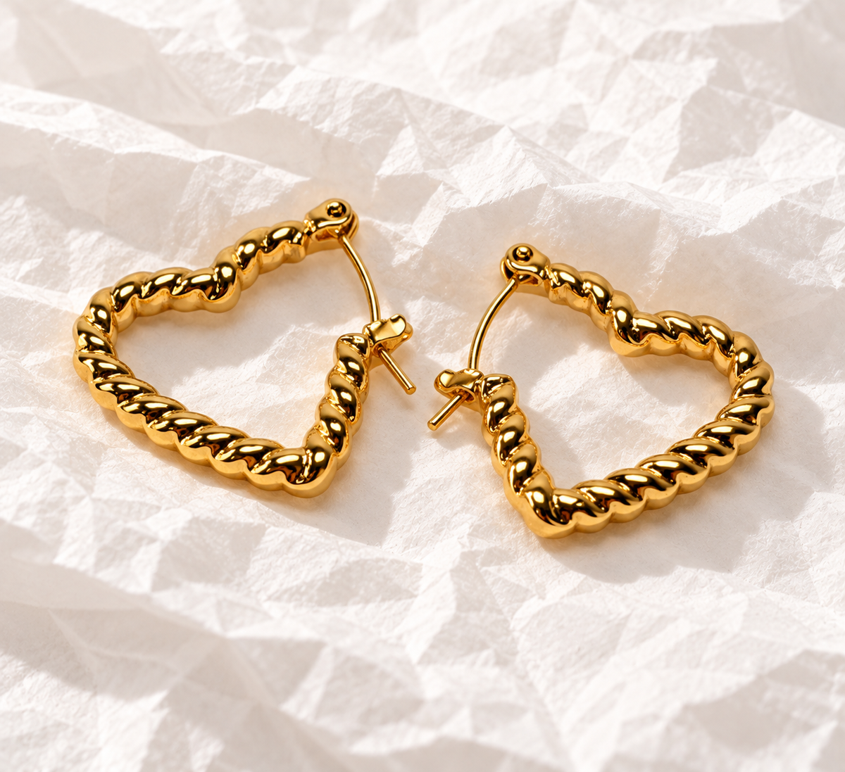 Golden Twisted Heart Hoops