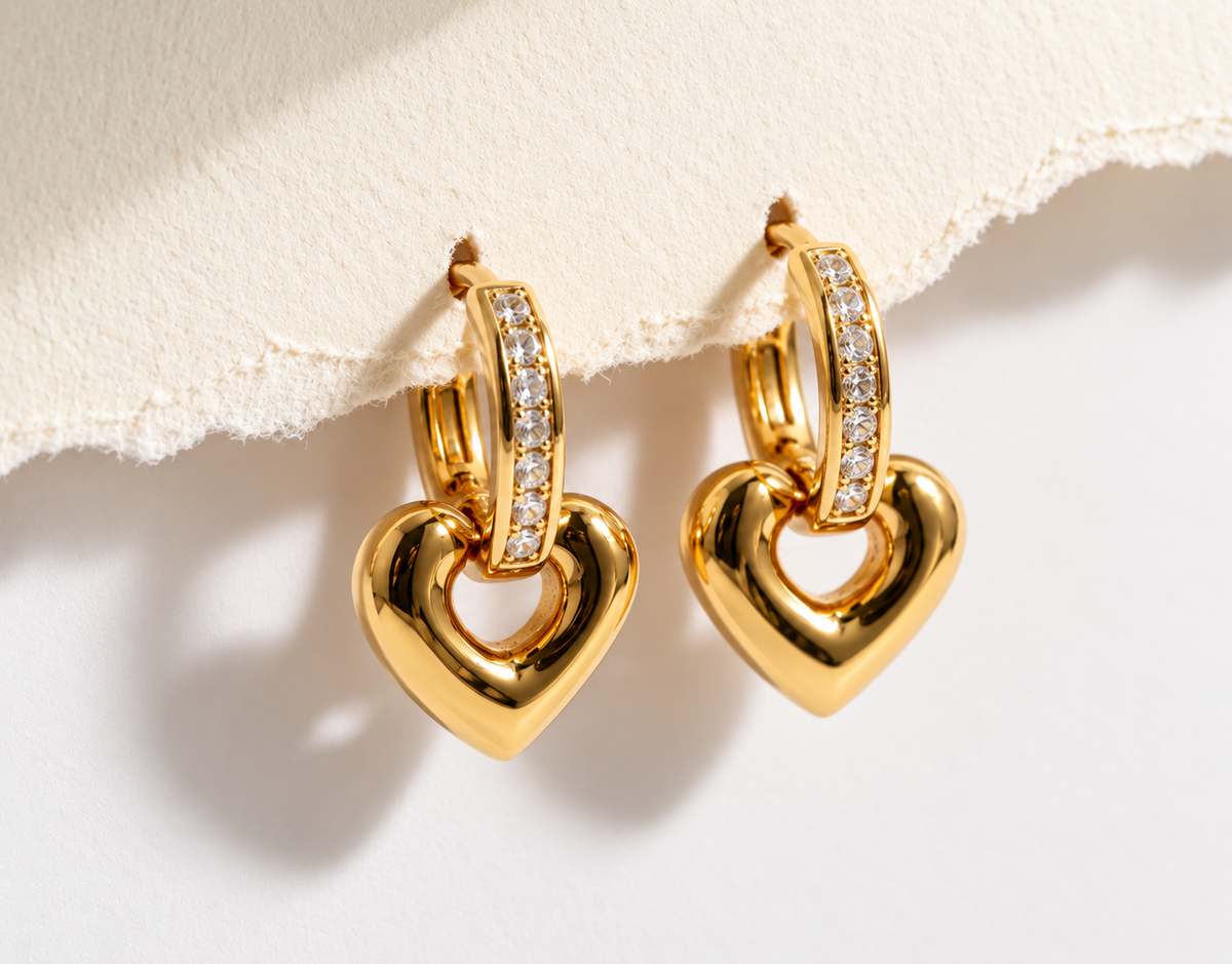 Golden Heart Drop Earrings