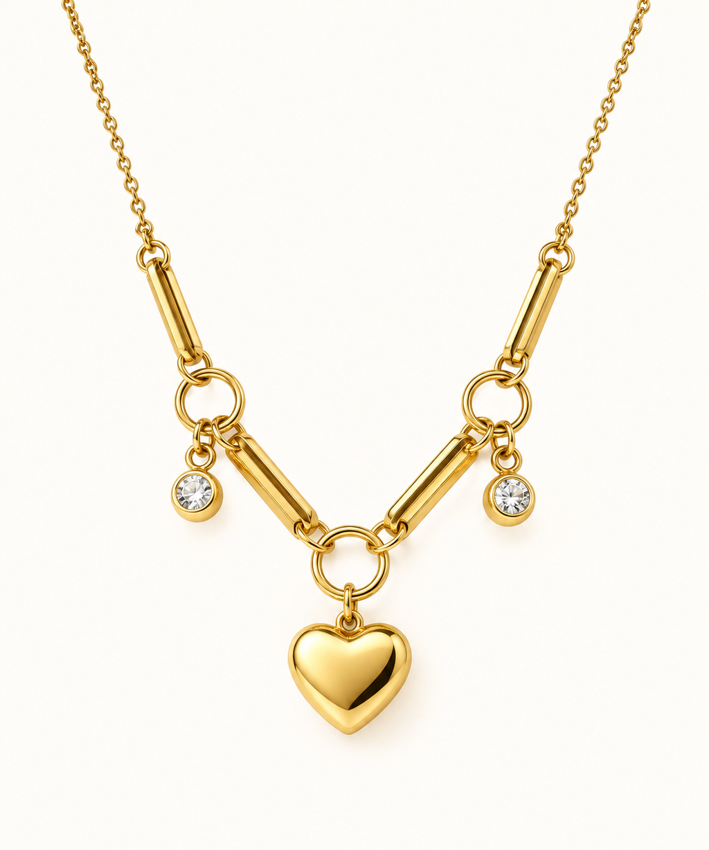 Golden Heart Charm Link Necklace