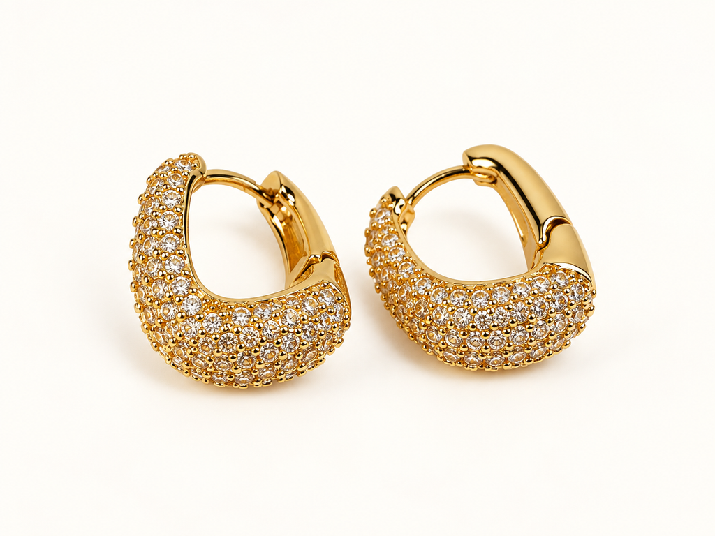 Golden Crystal Heart Hoop Earrings