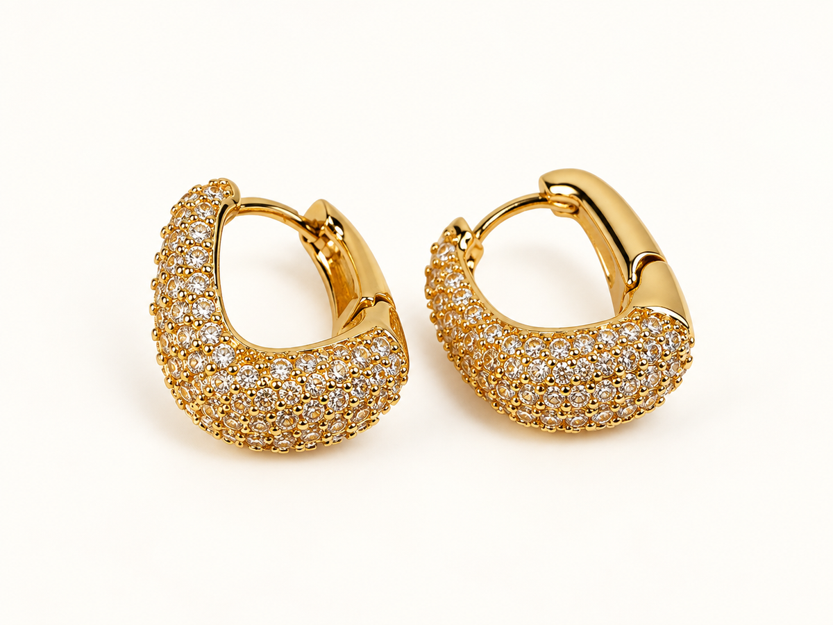 Golden Crystal Heart Hoop Earrings