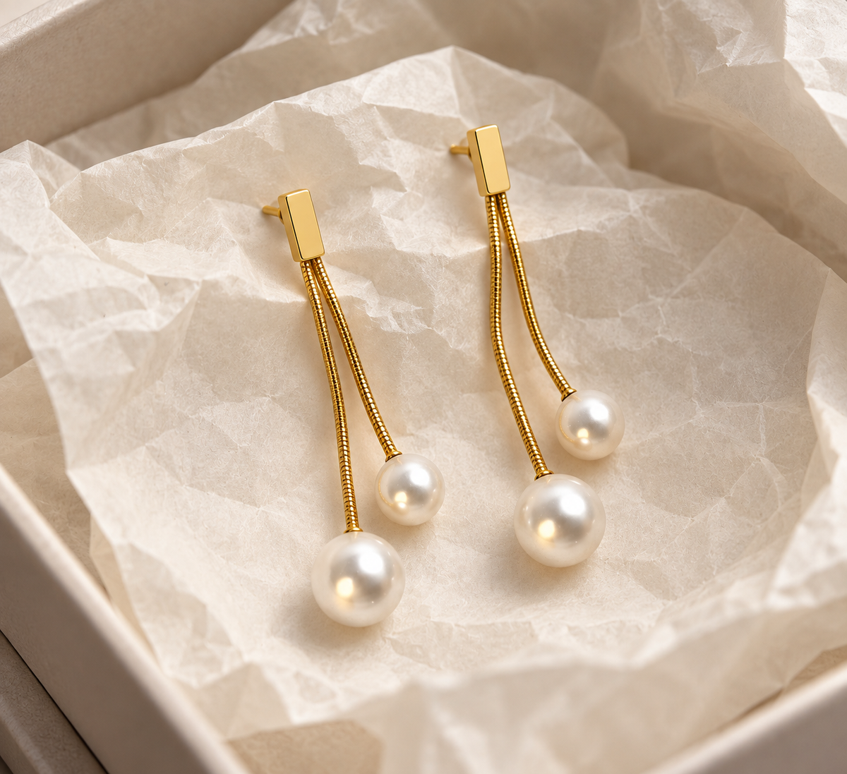 Golden Pearl Drop Earrings
