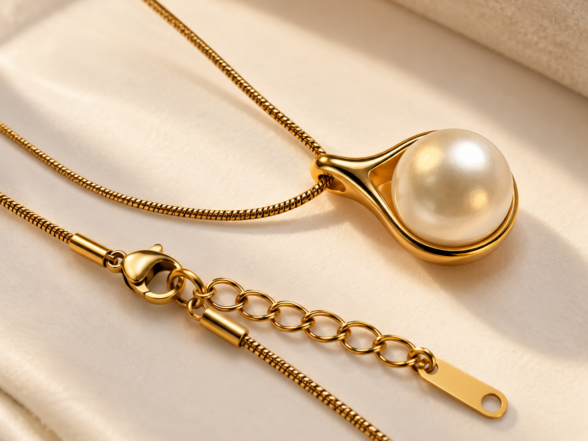 Golden Pearl Teardrop Necklace