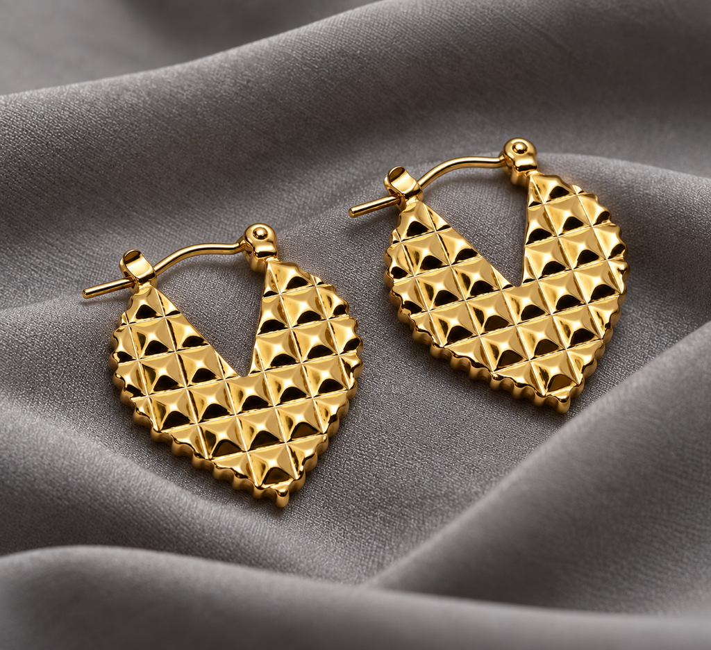 Golden Geometric Heart Earrings