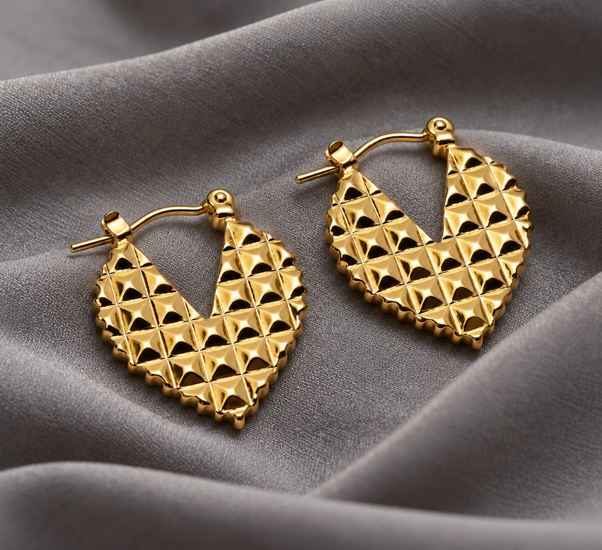 Golden Geometric Heart Earrings