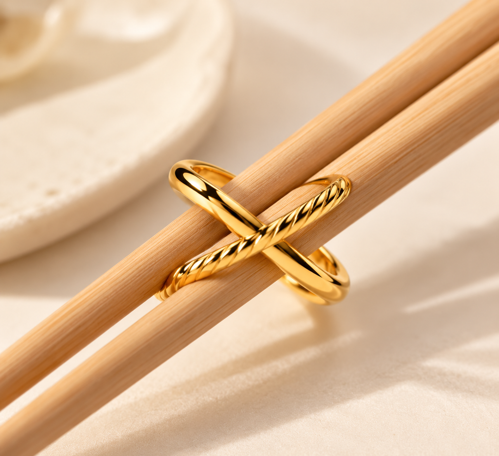 Golden Crossed Texture Ring