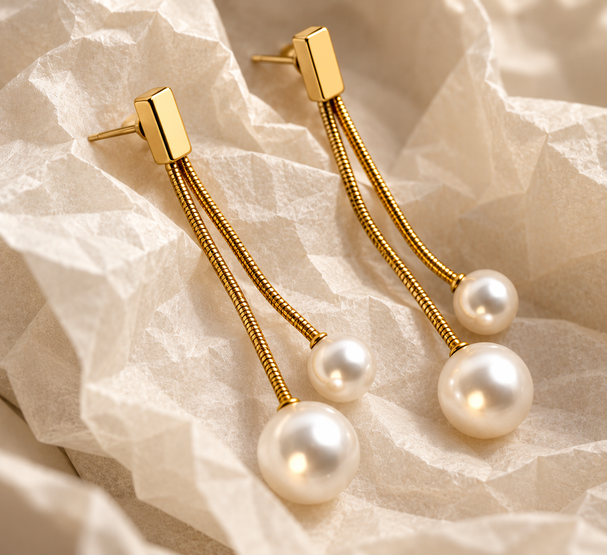 Golden Pearl Drop Earrings