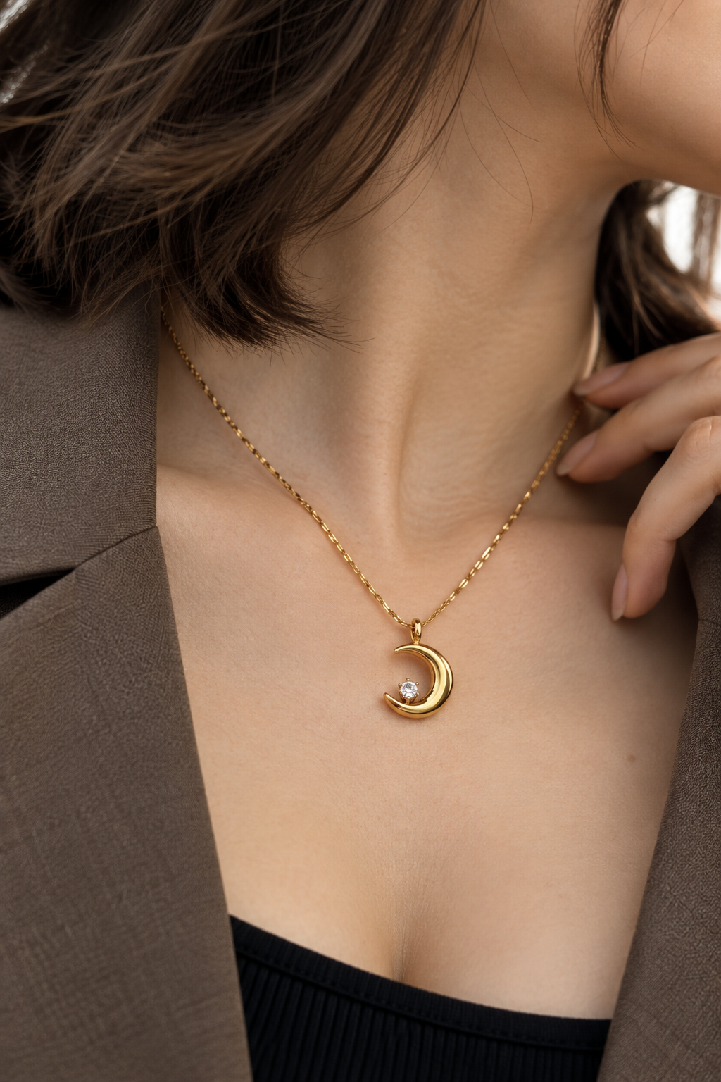 Golden Crescent Moon Necklace