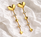 Golden Heart Crystal Drop Earrings