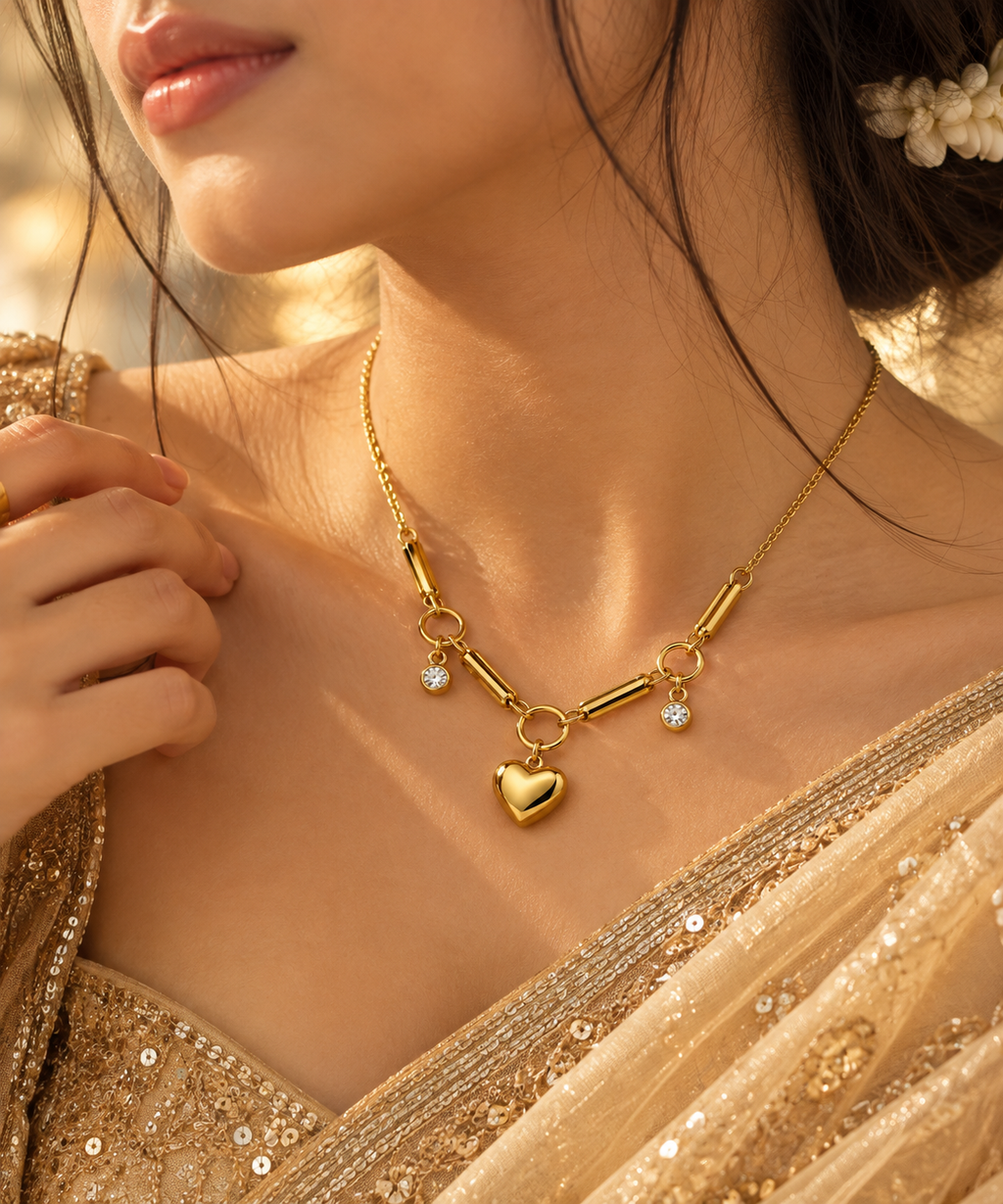 Golden Heart Charm Link Necklace