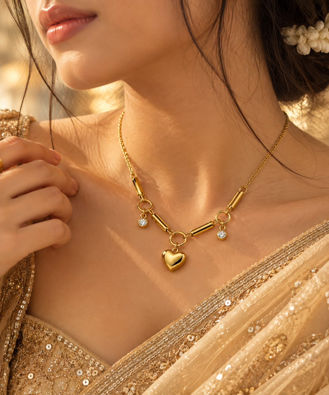 Golden Heart Charm Link Necklace