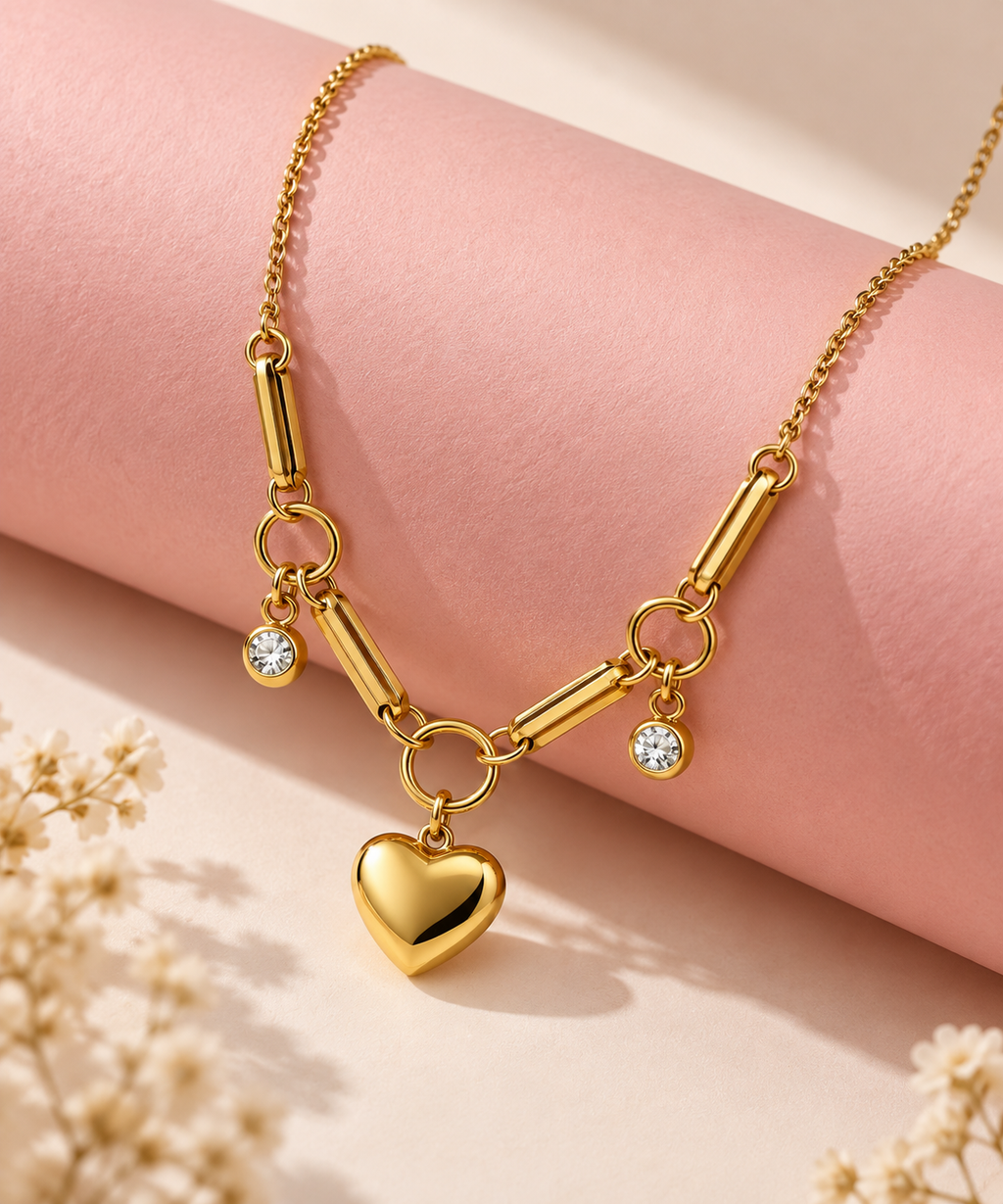 Golden Heart Charm Link Necklace