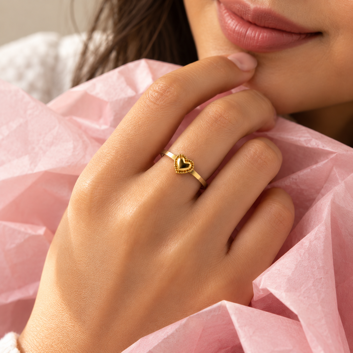 Golden Heart Charm Ring