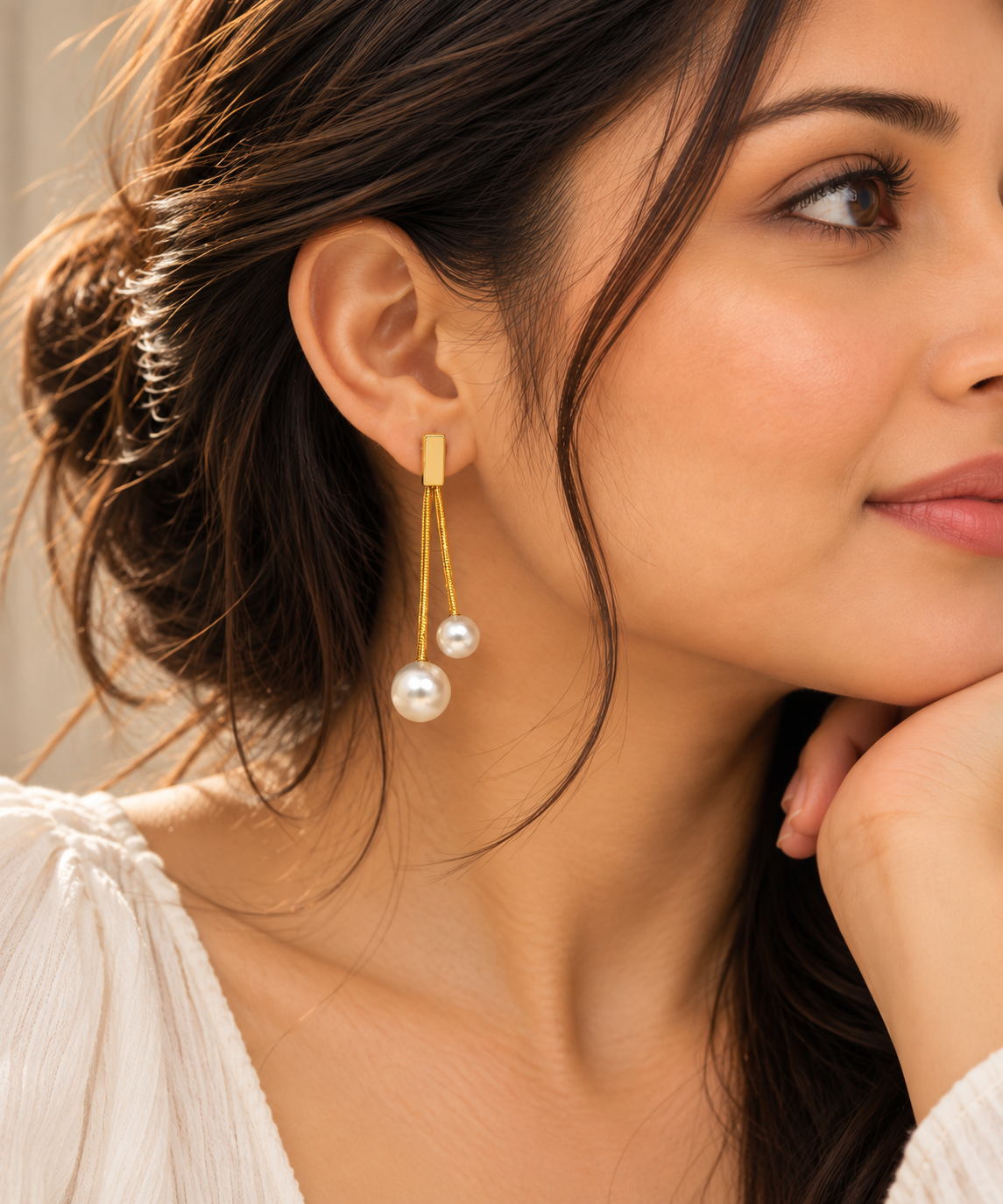 Golden Pearl Drop Earrings