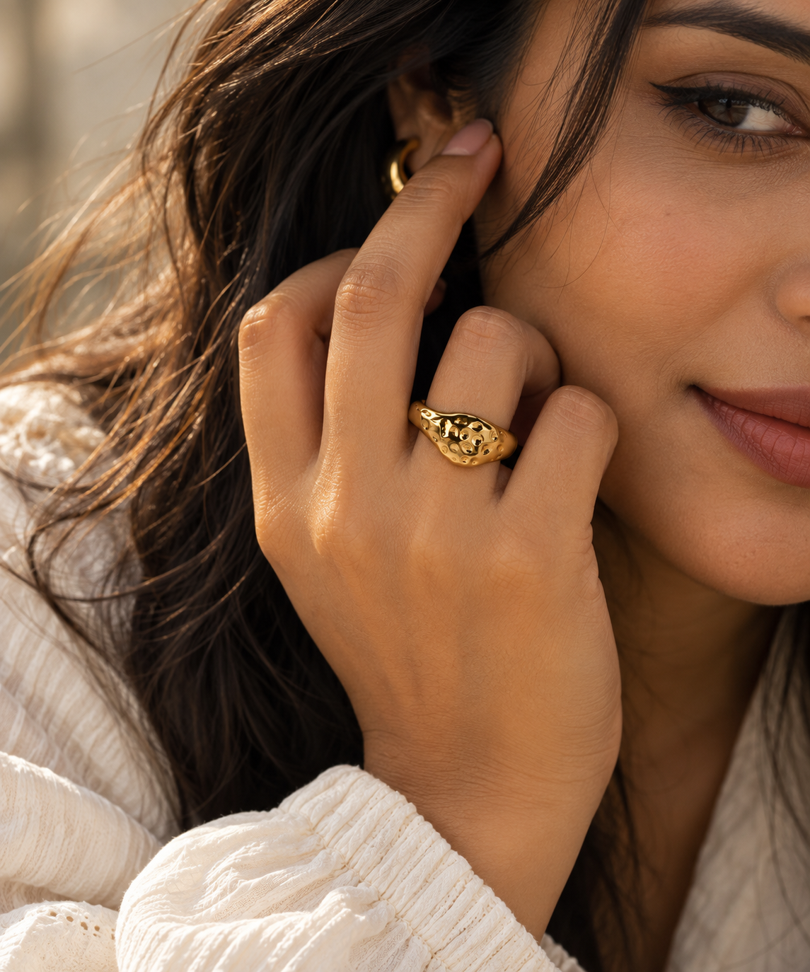 Golden Hammered Statement Ring