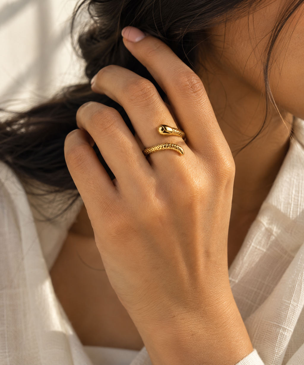 Golden Textured Snake Wrap Ring