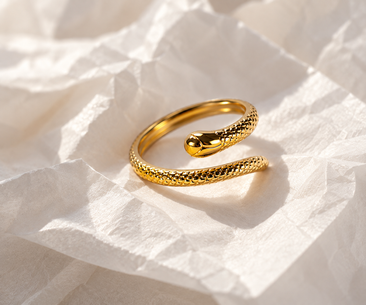 Golden Textured Snake Wrap Ring