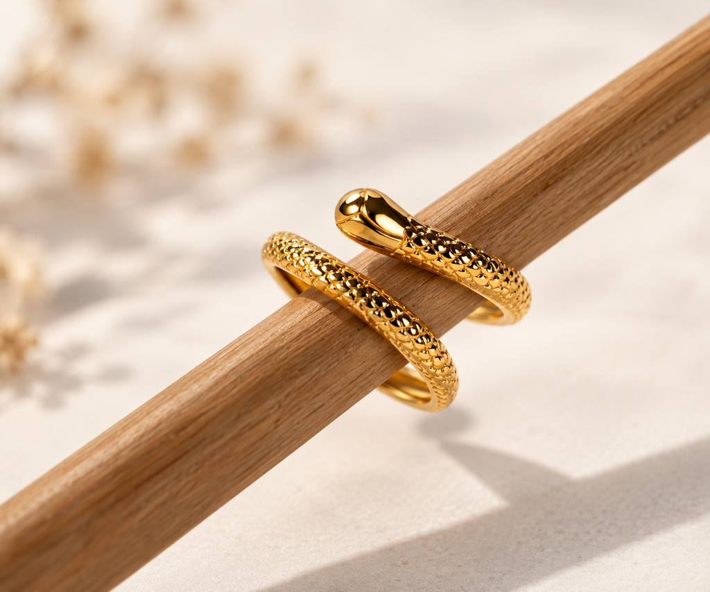 Golden Textured Snake Wrap Ring