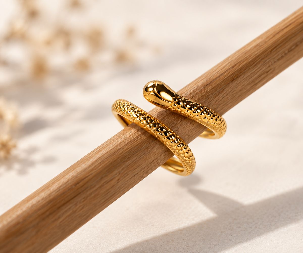 Golden Textured Snake Wrap Ring